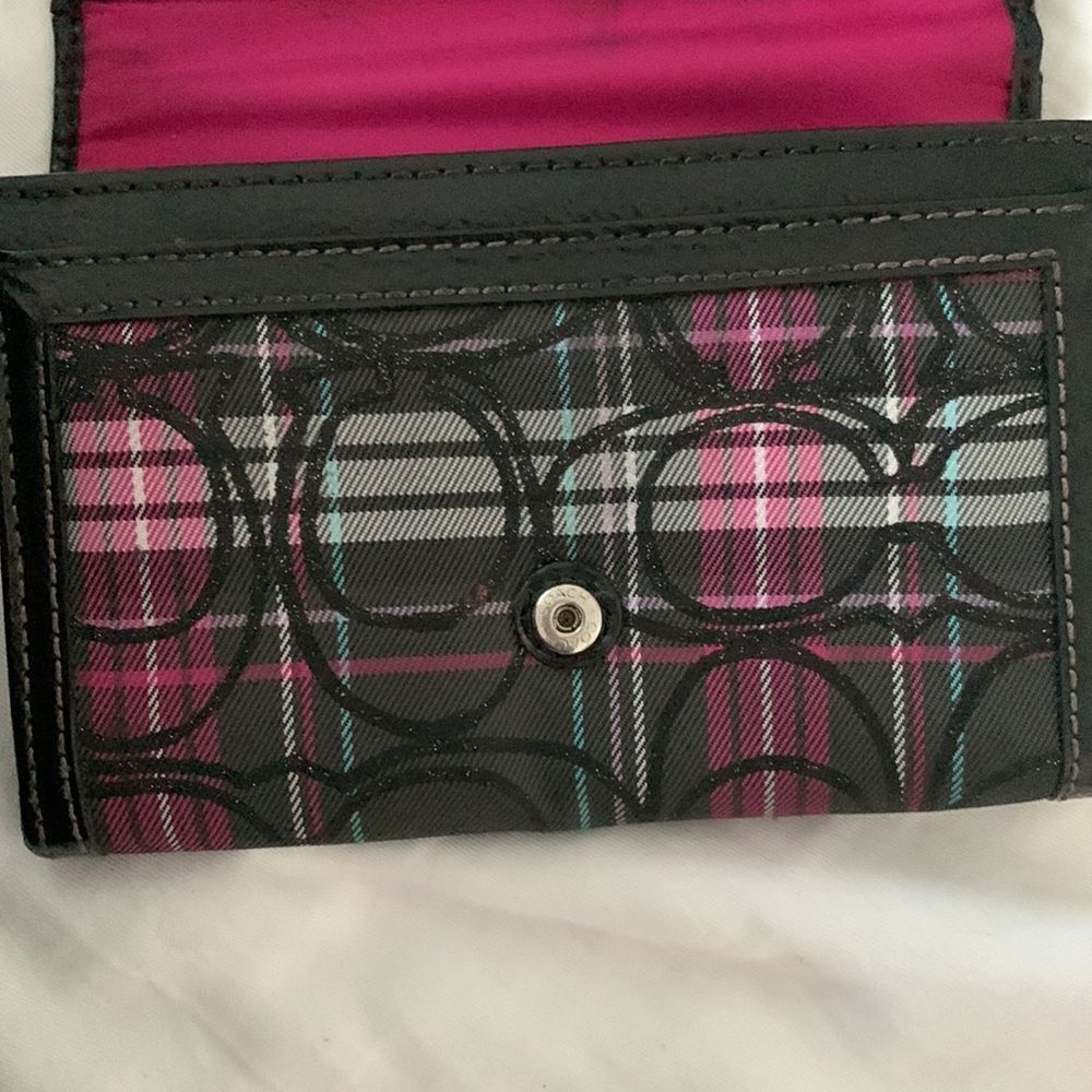 Coach Purse & Matching Wallet: Pink, Black, Grey Plaids with Hints of Glitter - Picture 13 of 16